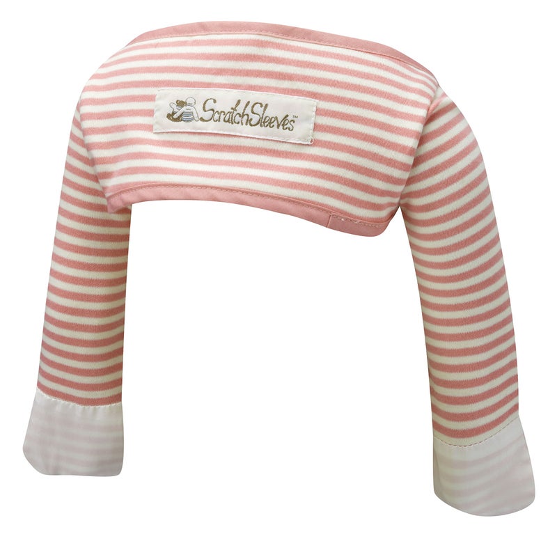 ScratchSleeves | Girls' Stay-On Scratch Mitts | Stripes | Pink and Cream | 12-18m - Image 2